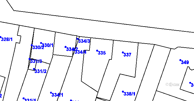 Parcela st. 335 v KÚ Kuřim, Katastrální mapa