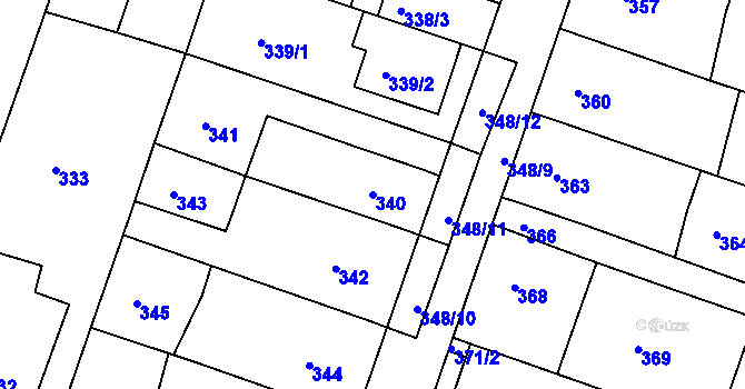 Parcela st. 340 v KÚ Kuřim, Katastrální mapa