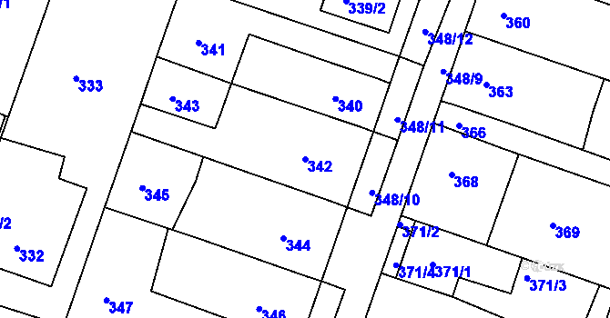 Parcela st. 342 v KÚ Kuřim, Katastrální mapa