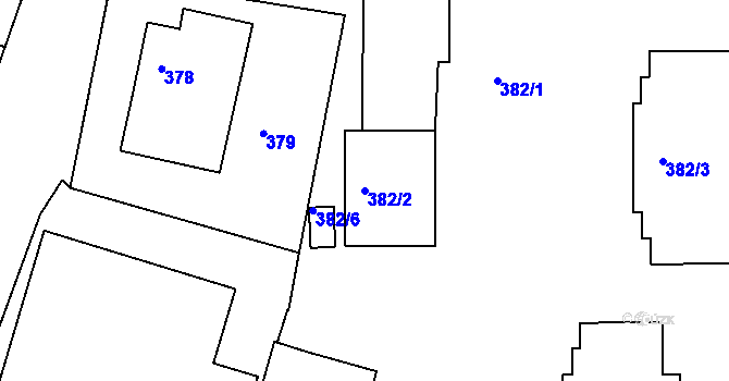 Parcela st. 382/2 v KÚ Kuřim, Katastrální mapa