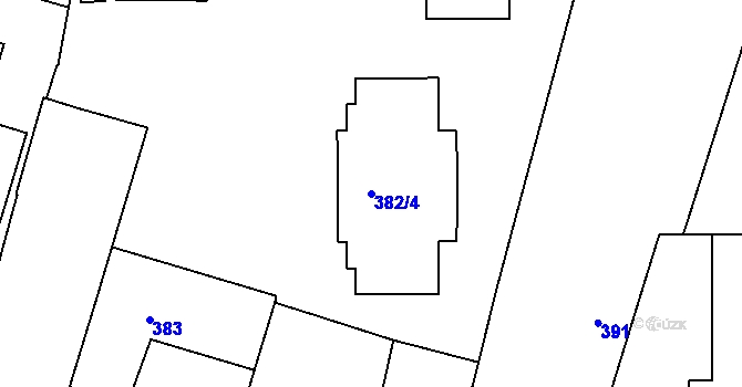 Parcela st. 382/4 v KÚ Kuřim, Katastrální mapa