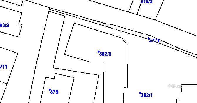 Parcela st. 382/5 v KÚ Kuřim, Katastrální mapa