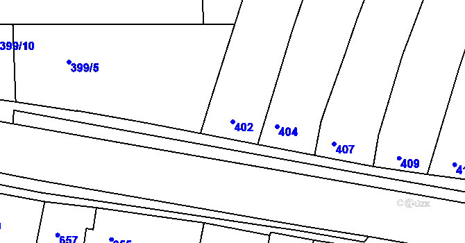Parcela st. 402 v KÚ Kuřim, Katastrální mapa