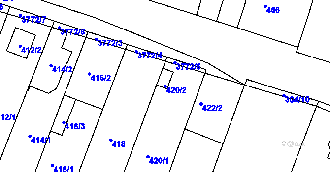 Parcela st. 420/2 v KÚ Kuřim, Katastrální mapa
