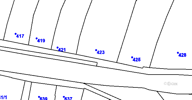 Parcela st. 423 v KÚ Kuřim, Katastrální mapa