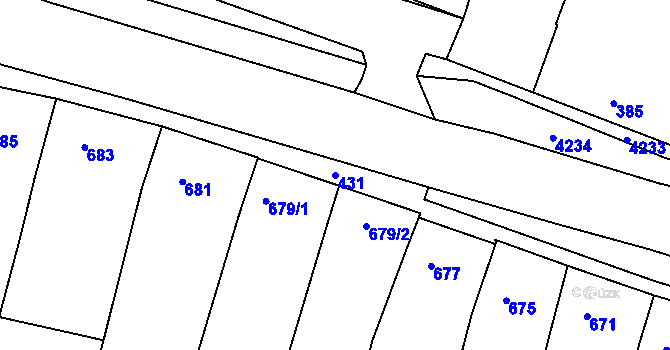 Parcela st. 431 v KÚ Kuřim, Katastrální mapa