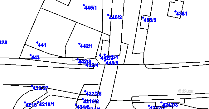Parcela st. 442/4 v KÚ Kuřim, Katastrální mapa
