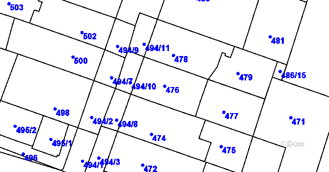 Parcela st. 476 v KÚ Kuřim, Katastrální mapa