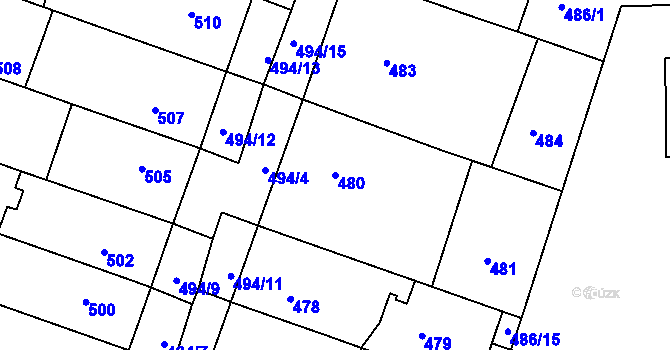 Parcela st. 480 v KÚ Kuřim, Katastrální mapa