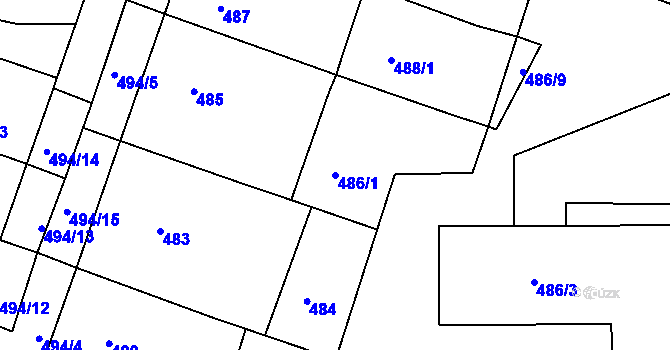 Parcela st. 486/1 v KÚ Kuřim, Katastrální mapa