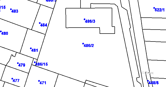 Parcela st. 486/2 v KÚ Kuřim, Katastrální mapa