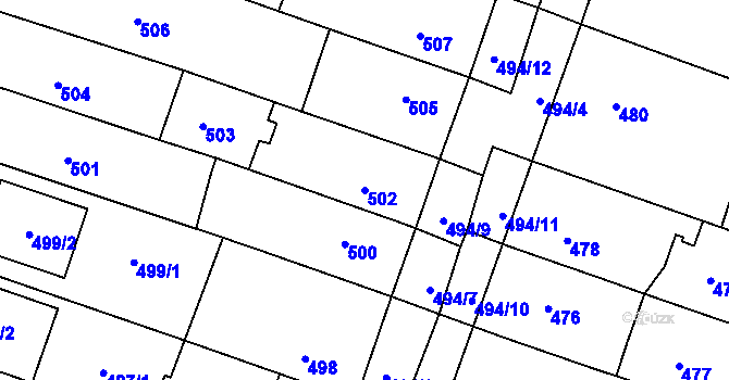 Parcela st. 502 v KÚ Kuřim, Katastrální mapa