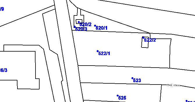 Parcela st. 522/1 v KÚ Kuřim, Katastrální mapa