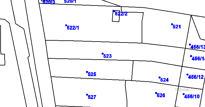 Parcela st. 523 v KÚ Kuřim, Katastrální mapa