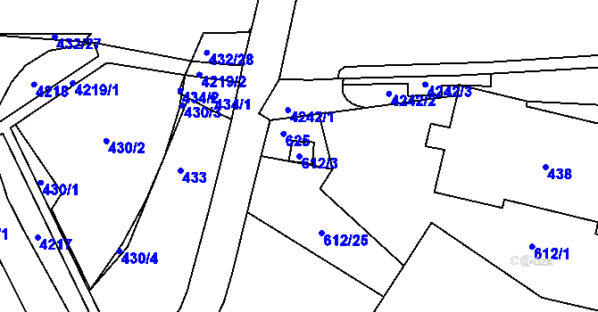 Parcela st. 612/3 v KÚ Kuřim, Katastrální mapa