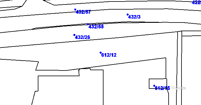 Parcela st. 612/12 v KÚ Kuřim, Katastrální mapa