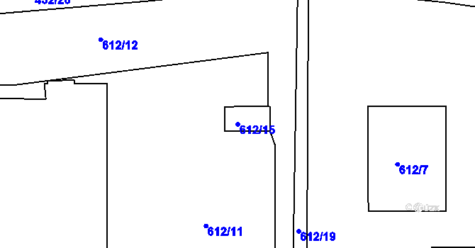 Parcela st. 612/15 v KÚ Kuřim, Katastrální mapa