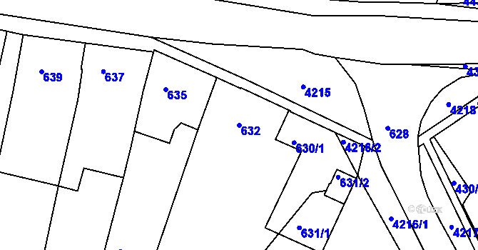 Parcela st. 632 v KÚ Kuřim, Katastrální mapa