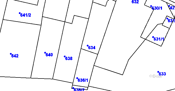 Parcela st. 634 v KÚ Kuřim, Katastrální mapa
