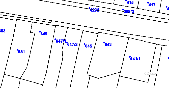 Parcela st. 645 v KÚ Kuřim, Katastrální mapa