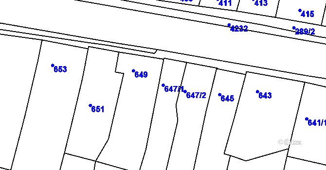 Parcela st. 647/1 v KÚ Kuřim, Katastrální mapa
