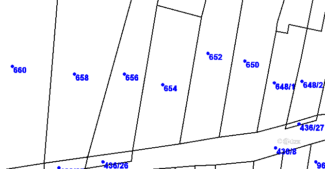 Parcela st. 654 v KÚ Kuřim, Katastrální mapa