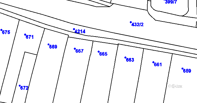 Parcela st. 665 v KÚ Kuřim, Katastrální mapa