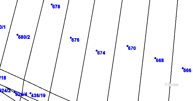 Parcela st. 674 v KÚ Kuřim, Katastrální mapa