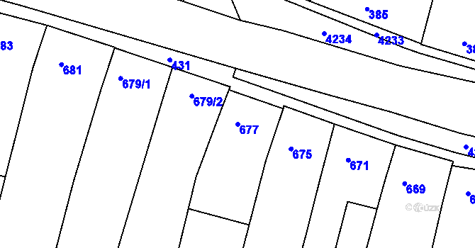 Parcela st. 677 v KÚ Kuřim, Katastrální mapa
