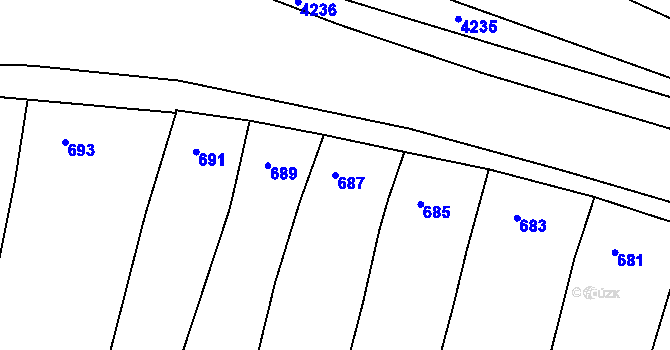 Parcela st. 687 v KÚ Kuřim, Katastrální mapa