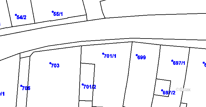 Parcela st. 701/1 v KÚ Kuřim, Katastrální mapa
