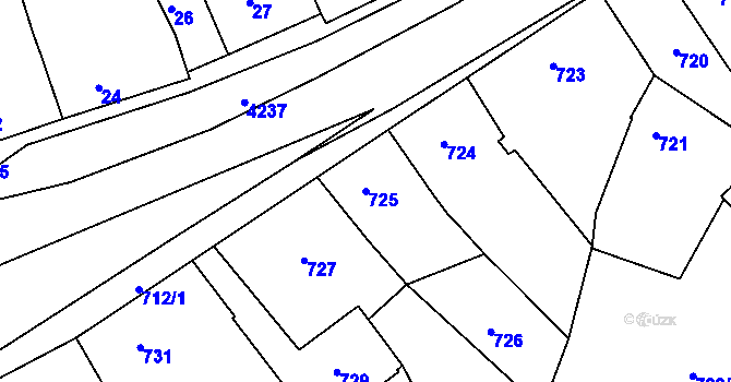 Parcela st. 725 v KÚ Kuřim, Katastrální mapa