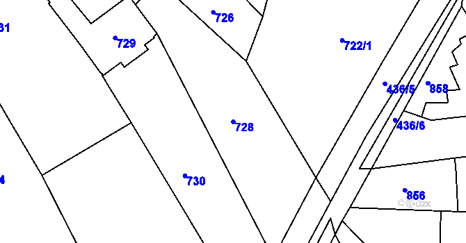 Parcela st. 728 v KÚ Kuřim, Katastrální mapa