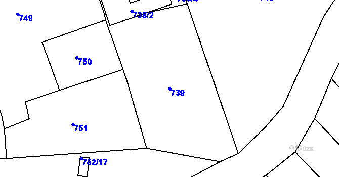 Parcela st. 739 v KÚ Kuřim, Katastrální mapa