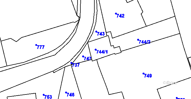 Parcela st. 744/1 v KÚ Kuřim, Katastrální mapa