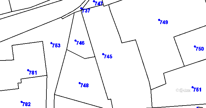 Parcela st. 745 v KÚ Kuřim, Katastrální mapa
