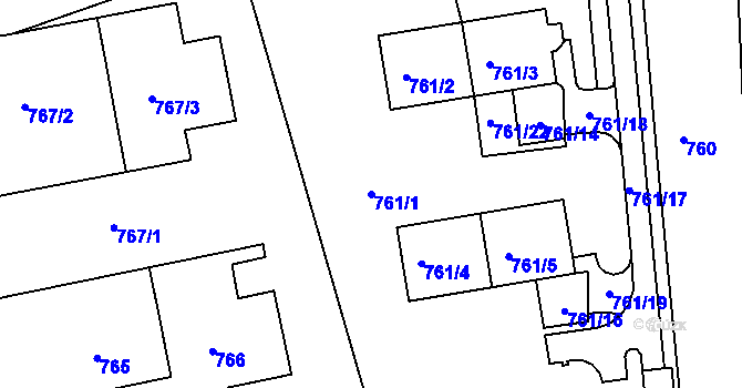 Parcela st. 761/1 v KÚ Kuřim, Katastrální mapa
