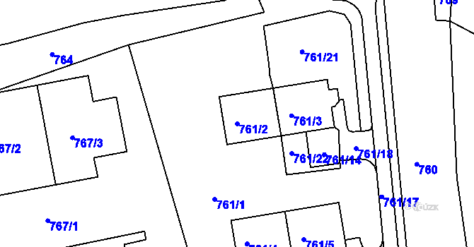 Parcela st. 761/2 v KÚ Kuřim, Katastrální mapa