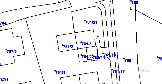 Parcela st. 761/3 v KÚ Kuřim, Katastrální mapa