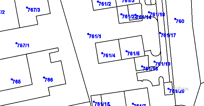 Parcela st. 761/4 v KÚ Kuřim, Katastrální mapa