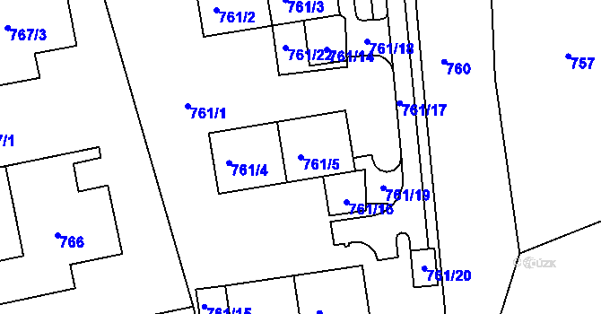 Parcela st. 761/5 v KÚ Kuřim, Katastrální mapa