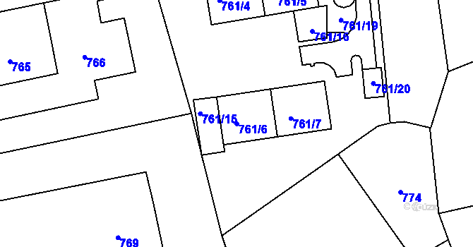 Parcela st. 761/6 v KÚ Kuřim, Katastrální mapa