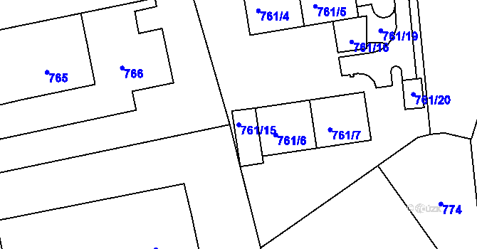 Parcela st. 761/15 v KÚ Kuřim, Katastrální mapa