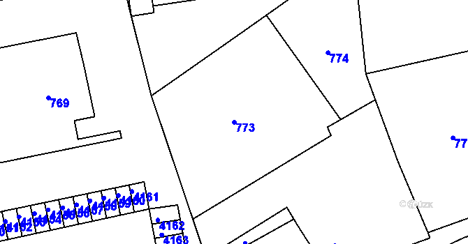 Parcela st. 773 v KÚ Kuřim, Katastrální mapa