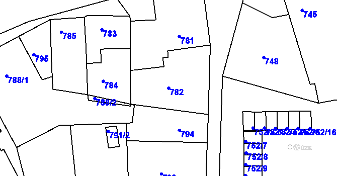 Parcela st. 782 v KÚ Kuřim, Katastrální mapa