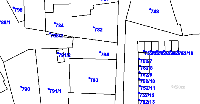 Parcela st. 794 v KÚ Kuřim, Katastrální mapa