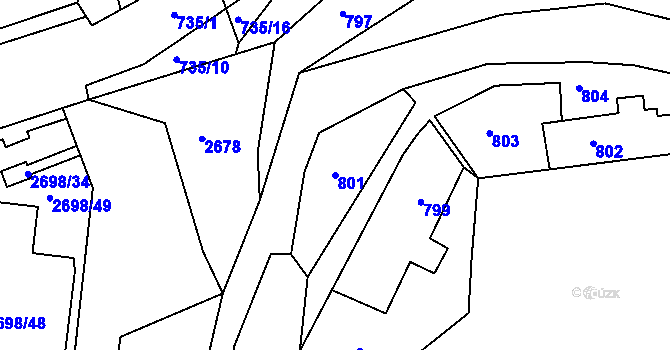 Parcela st. 801 v KÚ Kuřim, Katastrální mapa