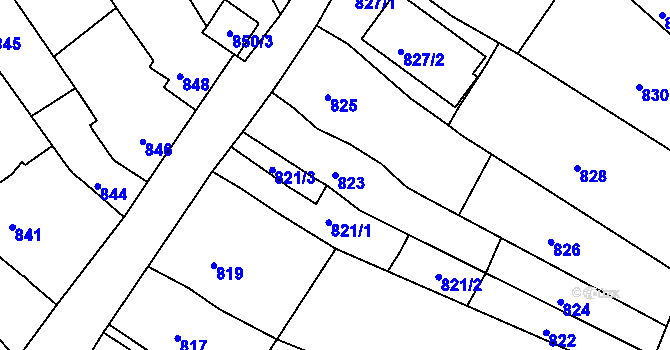 Parcela st. 823 v KÚ Kuřim, Katastrální mapa