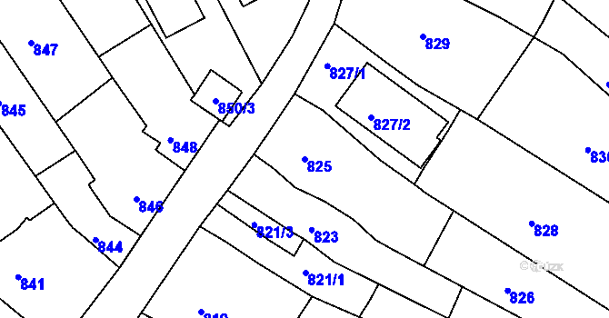 Parcela st. 825 v KÚ Kuřim, Katastrální mapa