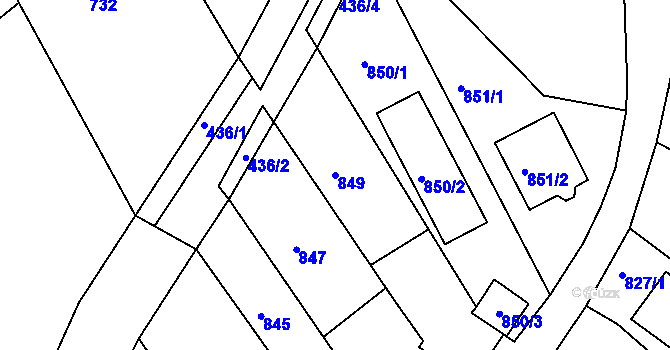 Parcela st. 849 v KÚ Kuřim, Katastrální mapa
